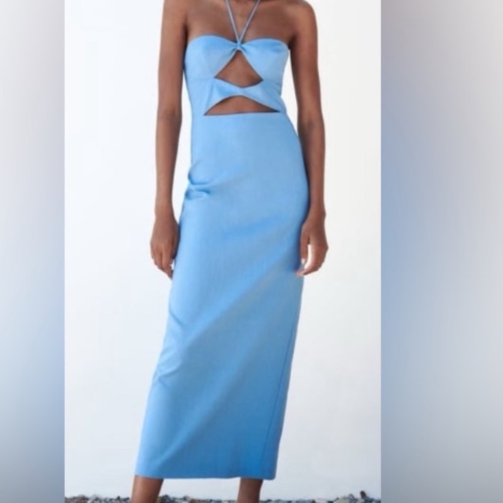 Zara blue cut out midi dress
